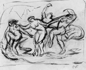 Figuurikoostumus kylpevien ja tanssivien naisten kanssa. tekijältä Emile Othon Friesz