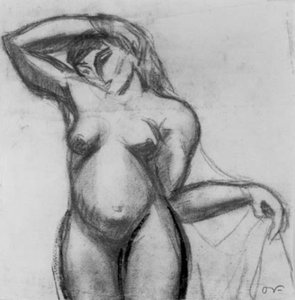Kuviotutkimus. Seisova nainen kasvot verhoilla. tekijältä Emile Othon Friesz
