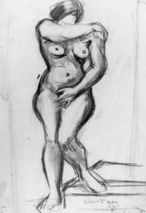 Seisova naismalli en face, croquis.