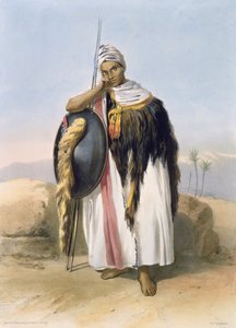 Soturi Amharasta Etiopiasta, kuvitus "Niilin laaksosta", kaivertanut Adolphe Rouergue (1810-s.1870) pub. Lemercier, 1848