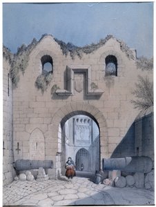 Näkymä bulevardin portille. Mont Saint Michel. Piirustus: Emile Sagot Musee Municipal d