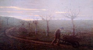 Paluu metsästä, Emilio Longoni (1859-1932), öljy kankaalle, 67x120 cm