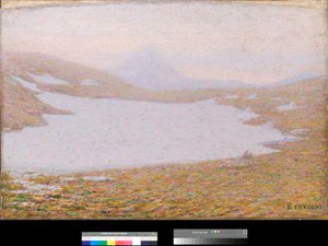 Kevät korkeilla vuorilla (Mountains at spring) Yksityiskohta Emilio Longonin (1859-1932) maalaus 1912 Yksityiskokoelma tekijältä Emilio Longoni