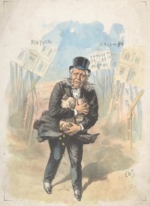 Mies puristaa rahapusseja pankkien romahtaessa, 1800-luvun loppu - 1900-luvun alku. tekijältä Emmanuel Wyttenbach