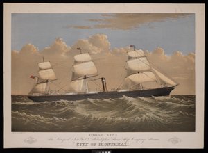 Inman Line, The Liverpool, New York  Philadelphia Steam Ship Companyn höyrylaiva City of Montreal (litografia, värillinen). tekijältä Endicott Endicott