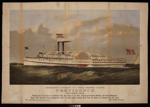 Narragansett steamiship Co:n maailmankuulu höyrylaiva Providence Benj M Simmons. Commander... (litografia) tekijältä Endicott Endicott