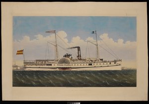 S.S. Villa Clara ja näkymä New Yorkiin (litografia, värillinen) tekijältä Endicott Endicott