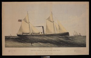 Yhdysvaltojen kaksoiskruuvinen tykkivene. Spirea. Rakentanut Saml H Pouk Fairhaven Conn. 1864... (litografia, värillinen) tekijältä Endicott Endicott