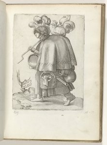 Saksalaisen sotilaan vaimo (nimi esineessä) Duitse soldatenvrouw, gekleed volgens de mode van ca. 1550 Aikamme eri kansojen asenne tekijältä Enea Vico