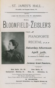 Mainos Fannie Bloomfield-Zeislerin konserttiin tekijältä English Photographer
