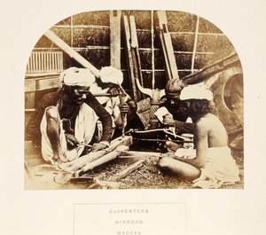 Puuseppiä, hinduja, Madras, J. Forbes Watsonin teoksesta The People of India, julkaistu 1868 (valkokangaspaino). tekijältä English Photographer