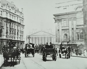 Queen Victoria Streetiltä Mansion House Streetille Royal Exchangen kanssa, Lontoon City, 1895 tekijältä English Photographer