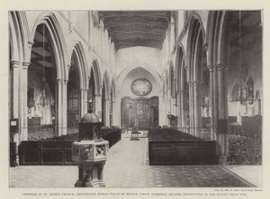 St Gilesin kirkon sisätilat, Cripplegate, Miltonin hautauspaikka, joka välttyi niukasti tuholta äskettäisessä suuressa tulipalossa tekijältä English Photographer
