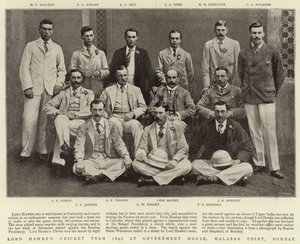 Lord Hawkesin krikettijoukkue 1892 hallituksen talossa, Malabar Pointissa, Bombayssa