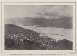 Lyttelton Harbour, Uusi-Seelanti, jonne Cornwallin herttua ja herttuattaren oli määrä saapua 22. kesäkuuta tekijältä English Photographer