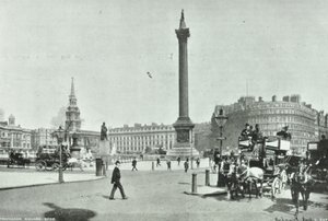 Nelsons Column, Trafalgar Square, Westminster LB: katsot luoteeseen Cockspur Streetiltä, 1898 tekijältä English Photographer