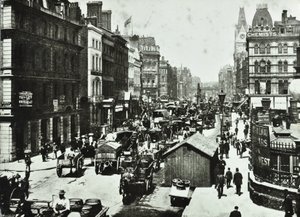 New Bridge Street, näkymä Ludgate Circukseen, Lontoon kaupunkiin, 1890 tekijältä English Photographer