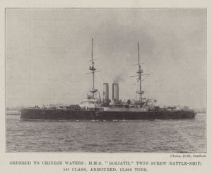 Tilattu Chinese Watersille, HMS Goliath, kaksoisruuvitaistelulaiva, 1. luokka, panssaroitu, 12 950 tonnia tekijältä English Photographer