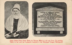 George Elliotin tädin (Elizabeth Evans) muotokuva ja hautakivi, inspiraationa hänen romaanin Adam Beden hahmoille (m/v kuva) tekijältä English Photographer