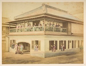 Prostituoituja Shinpuron bordellissa, Takashima-cho, Yokohama, Valokuvaaja: Stillfried, Raimund von Lucas Kokoelma: Charles Jamesin ja Morton P, Lucasin maailmankiertueen valokuvaennätys tekijältä English Photographer