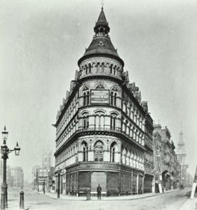 Queen Victoria Street, Mansion House Streetin Poultryn ja Queen Victoria Streetin kulma, Lontoo, 1880 tekijältä English Photographer