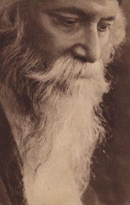 Rabindranath Tagore (1861-1941), intialainen kirjailija, säveltäjä ja taiteilija (s/w-kuva). tekijältä English Photographer