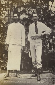 Robert Louis Stevenson samoalaisen päällikön kanssa tekijältä English Photographer