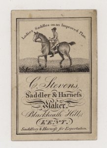 Saddler and Harness Maker, C Stevens, kauppakortti tekijältä English Photographer