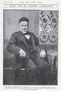 Samuel Oldart, kutoja Spitalfieldsistä Lontoosta, joka kutoi huivin kuningatar Victorian kruunajaisjuhliin (m/v kuva) tekijältä English Photographer