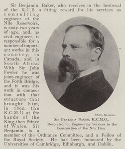Sir Benjamin Baker, KCMG, palkittiin Niilin padon rakentamisen suunnittelupalveluista tekijältä English Photographer