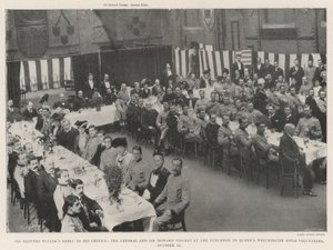 Sir Redvers Bullers vastaa kriitikoilleen, kenraalille ja sir Howard Vincentille lounaalla Queens Winchester Rifle Volunteersille, 10. lokakuuta tekijältä English Photographer