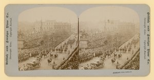 Stereografinen printti Queen Victorias Diamond Jubileesta tekijältä English Photographer