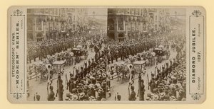 Stereoskooppinen printti Queen Victorias Diamond Jubileesta 28. kesäkuuta 1897 tekijältä English Photographer