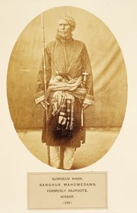 Sumner Khan, Ranghur Mahomedans, entinen Rajputs, Hisar, J. Forbes Watsonin teoksesta The People of India, julkaistu 1868 (albumiprintti)