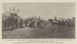 Seremonia Ranskan maaperälle vuonna 1870 kaatuneiden preussilaisten kaartin sotilaiden jäännösten siirtämiseksi Saksan alueelle tekijältä English Photographer