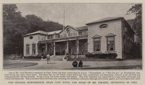 Grange, Rondebosch, lähellä Kapkaupunkia, Mr Rhodesin koti, tuhoutui tulipalossa tekijältä English Photographer