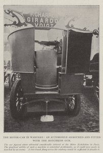 Motor-Car in Warfare, panssaroitu ja Hotchkiss Gun -aseella varustettu auto tekijältä English Photographer