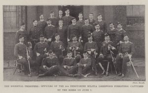 Roodevalin vangit, 4. Derbyshiren miliisin (Sherwood Foresters) upseerit, jotka buurit vangitsivat 7. kesäkuuta tekijältä English Photographer
