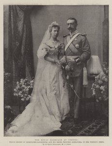 Kuninkaallinen häät Coburgissa, Hohenlohe-Langenburgin prinssi Ernest ja hänen morsiamensa, prinsessa Alexandra hääpuvussaan tekijältä English Photographer