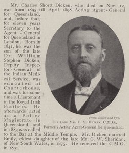 Edesmennyt herra C S Dicken, CMG, Queenslandin entinen virkaatekevä kenraali tekijältä English Photographer