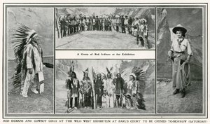 Golden West -näyttelyn avajaiset Earls Courtissa: Punaiset intiaanit ja cowboytytöt tekijältä English Photographer