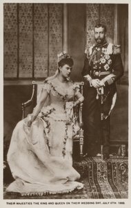 Yorkin herttuan prinssi Yrjön (myöhemmin kuningas Yrjö V) ja prinsessa Mary of Teckin (myöhemmin kuningatar Mary) häät (s/w-kuva). tekijältä English Photographer