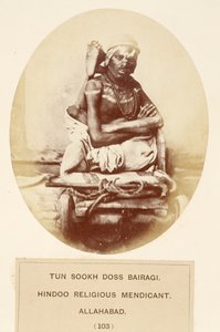 Tun Sookh Doss Bairago, Hindu Religious Mendicant, Allahabad, The People of India, kirjoittanut J. Forbes Watson, julkaistu 1868 (albumiprintti) tekijältä English Photographer