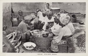 Naiset kuorivat kolapähkinöitä, Nigeria (m/w kuva) tekijältä English Photographer