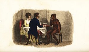 1700-luvun hollantilainen pariskunta juo viiniä borneolaisen orangutanin kanssa ruokapöydässä tekijältä English School