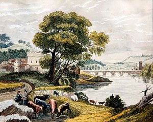 Claudialainen maisema, noin 1825 (vesiväri paperille). tekijältä English School