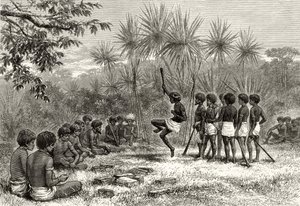 Corroboree, n. 1880, Howard Willoughbyn "Australian Pictures" -julkaisusta, julkaisija Religious Tract Society, Lontoo, 1886 tekijältä English School