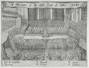 Kuvaus High Court of Justicesta (Kaarle I:n oikeudenkäynti), 1600-luku tekijältä English School