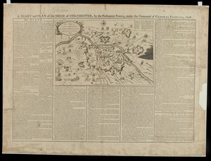 Päiväkirja ja kuvasuunnitelma Colchesterin piirityksestä 1648, painanut ja myynyt W. Keymer, 1648 tekijältä English School