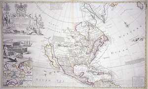 Kaksisivuinen Pohjois-Amerikan kartta, n. 1708-20 tekijältä English School